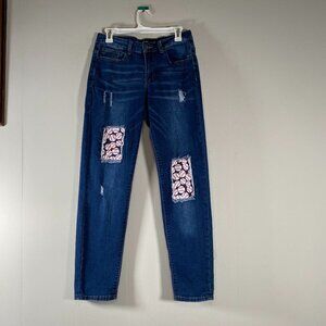 Lucky & Blessed Boyfriend Denim Jeans Women 10 Mid Rise Blue Distressed Baseball